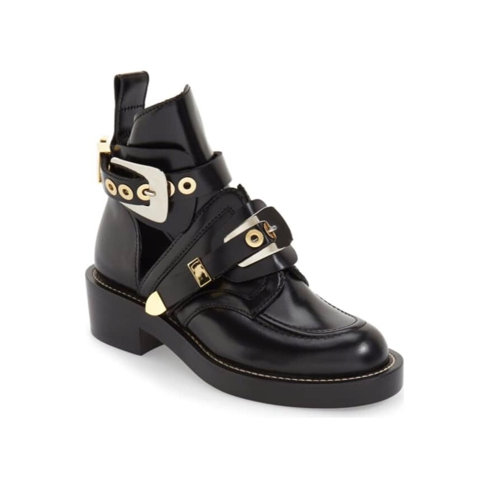Balenciaga Cienture Cutout Leather Buckle Boot